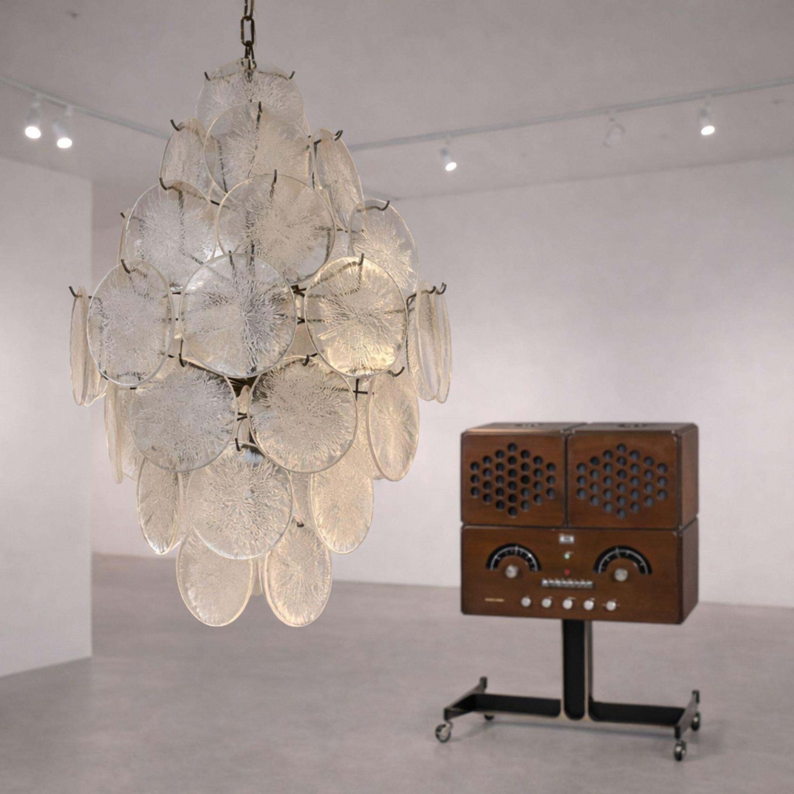 1970s Mid Century Modern Murano Glass Chandelier In The Style Of Vistosi, Italy photo for sale