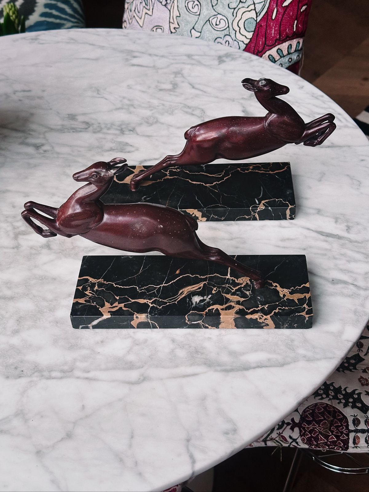 Pair Of Art Deco Marble And Smelter Deer Book Ends photo furniture