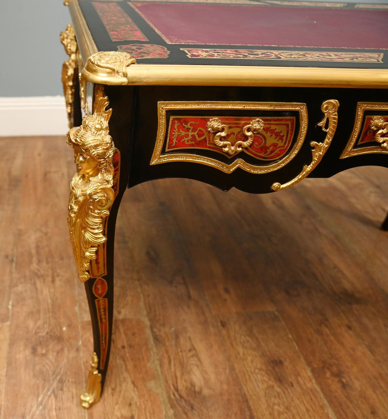 Boulle Bureau Plat Desk Inlay Writing Table Napoleon III photo for sale