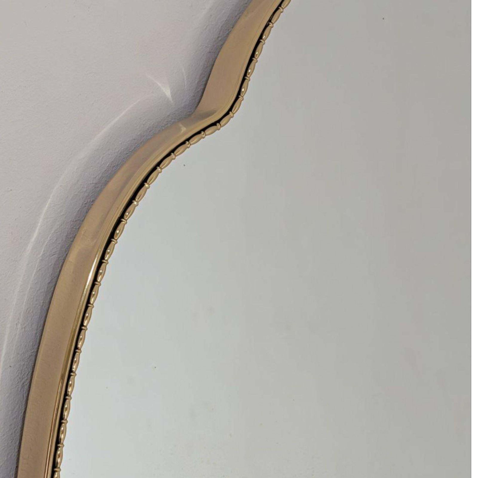 1950s Mid Century Modern Brass Shield Shaped Mirror Gio Ponti Style, Italy photo vinterior
