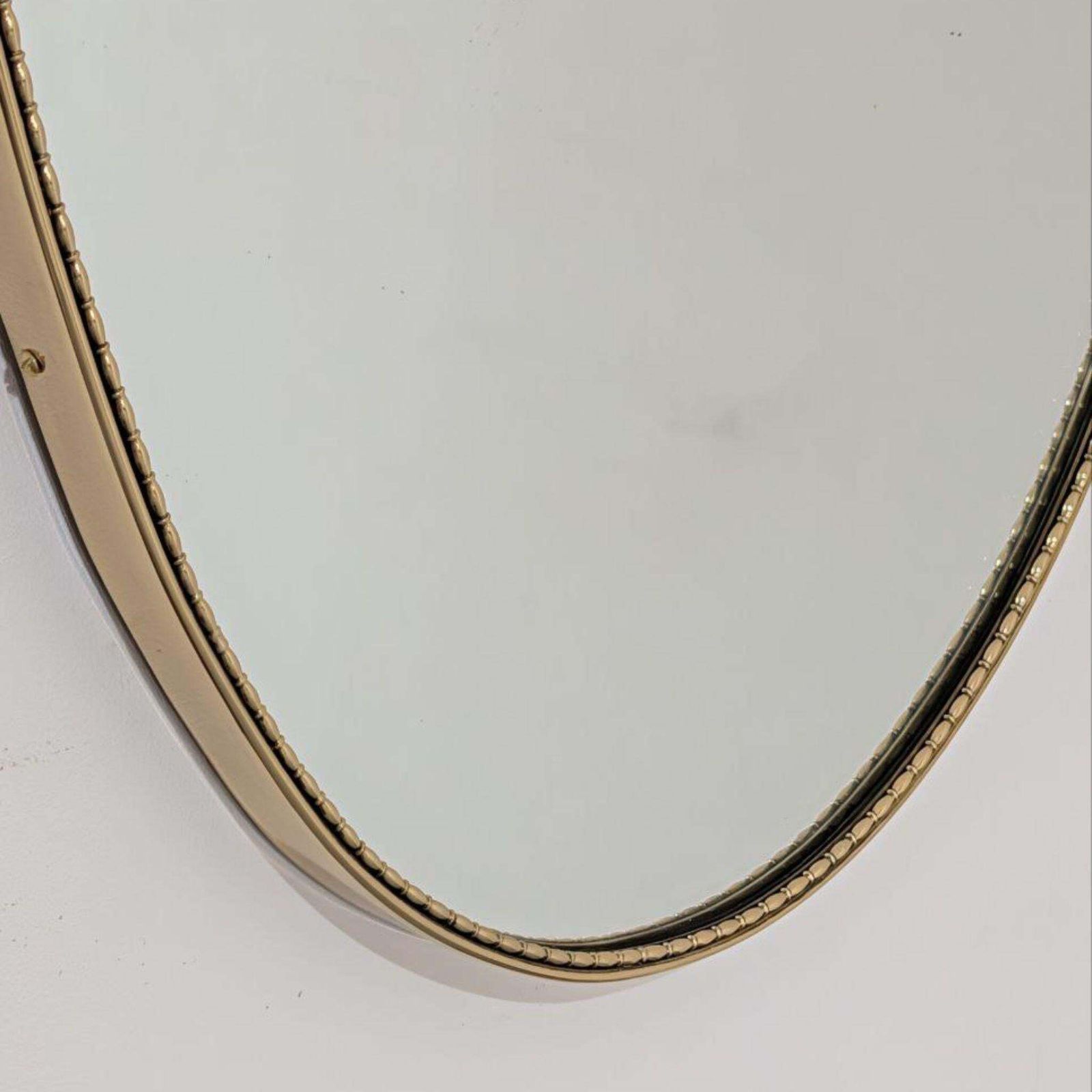 1950s Mid Century Modern Brass Shield Shaped Mirror Gio Ponti Style, Italy photo buy