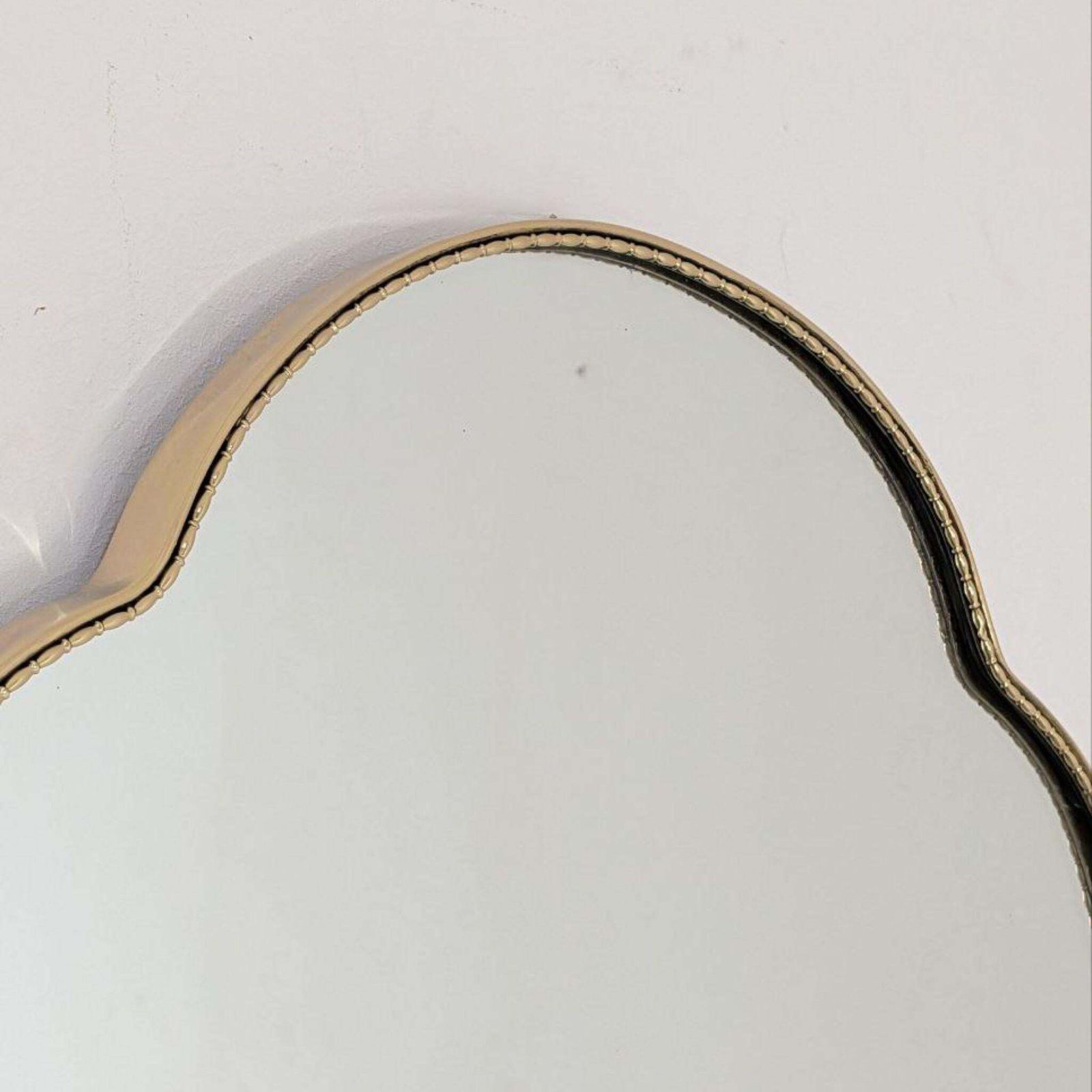 1950s Mid Century Modern Brass Shield Shaped Mirror Gio Ponti Style, Italy photo vintage