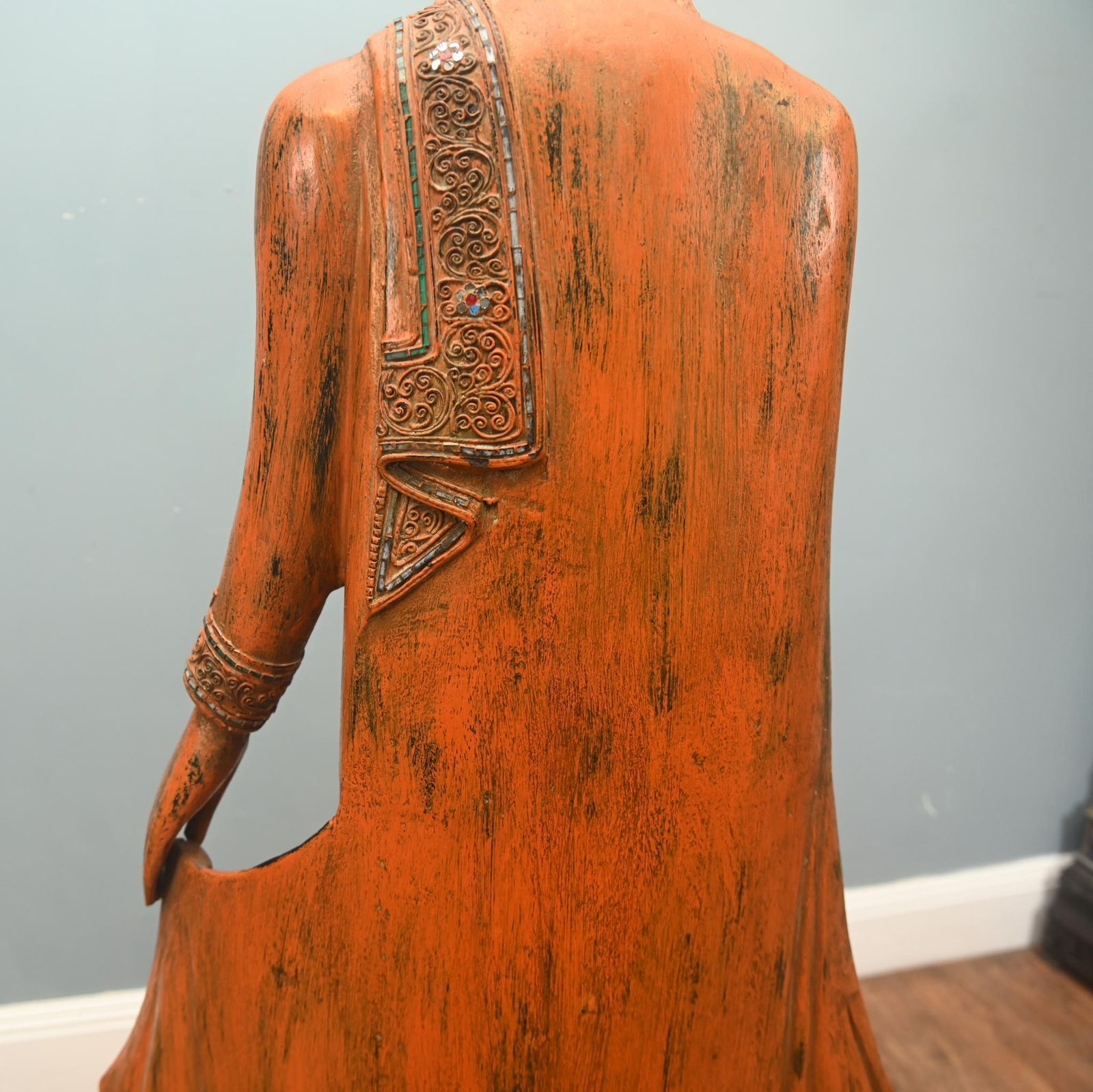 Art Carved Standing Burmese Buddha Statue Yoga Studio Buddhism photo