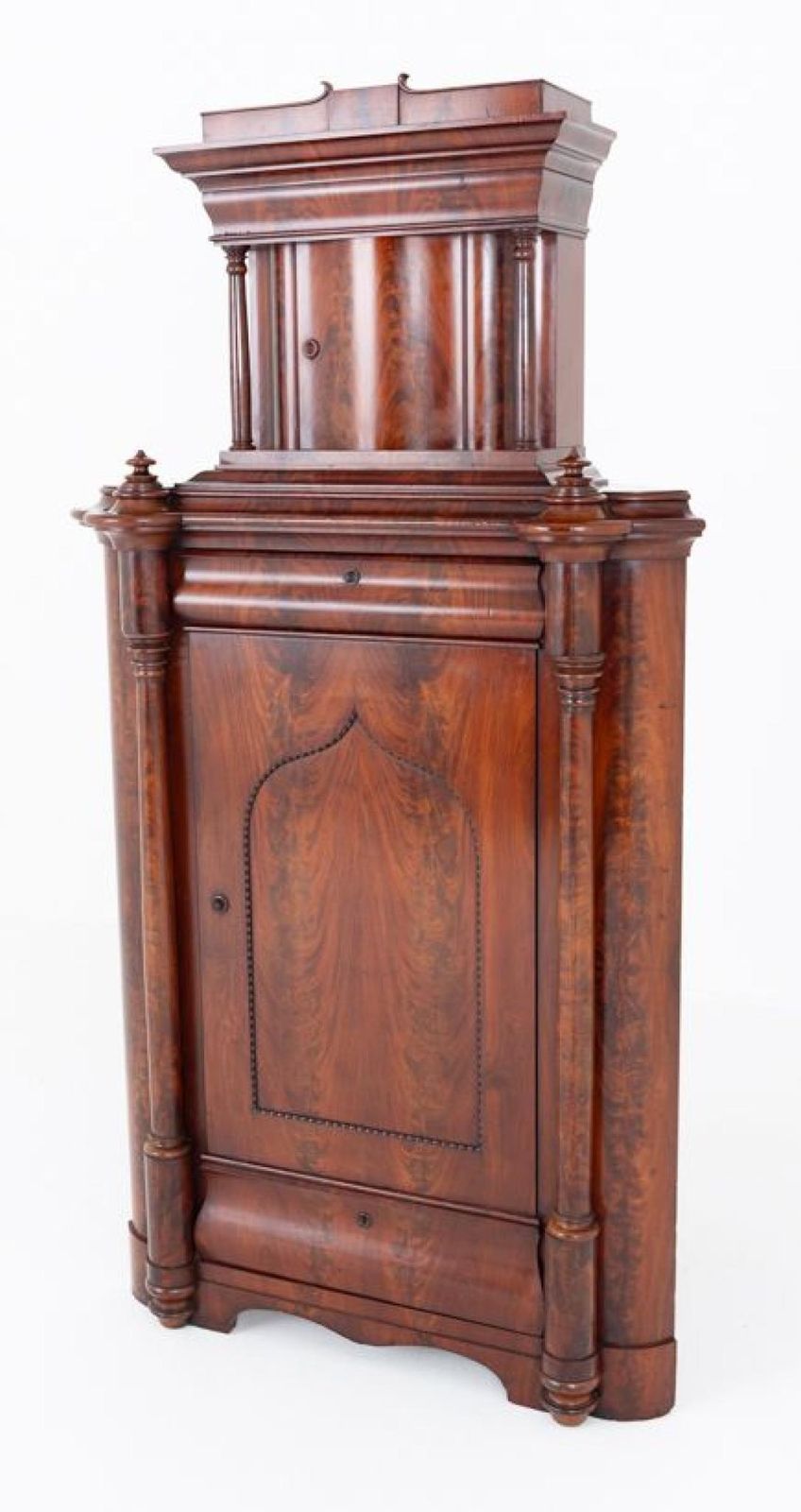 Biedermeier Corner Cabinet Flame Mahogany Bookshelf 1860. photo for sale