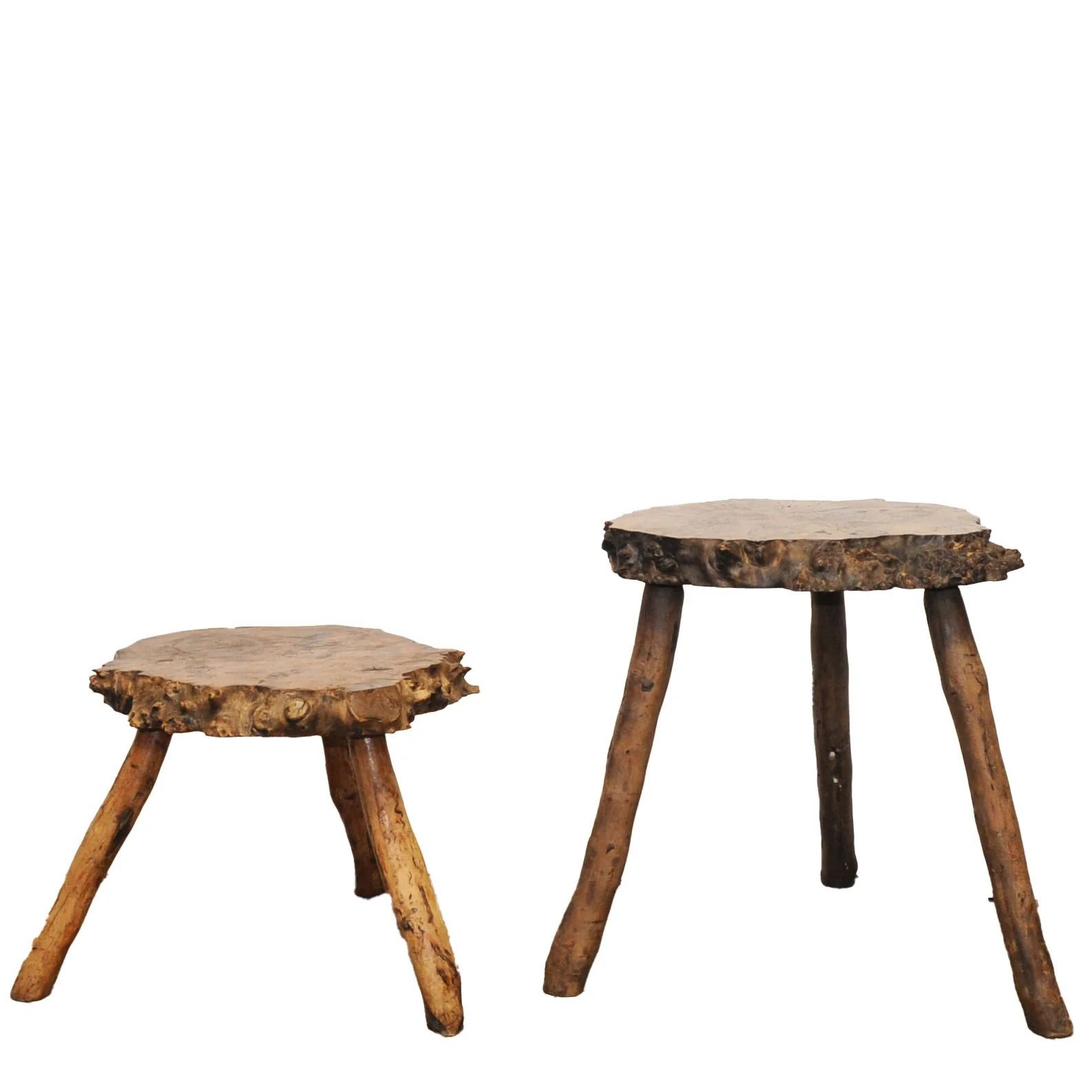 Pair Of Organic Sculptural Burr Walnut Coffee/ Side Tables, 1950s photo vintage