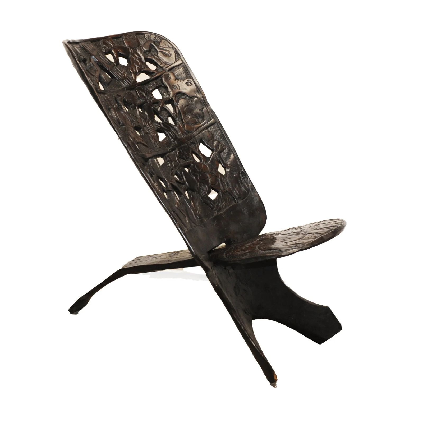 Hand Carved Hardwood African Palaver Chair, 1950s