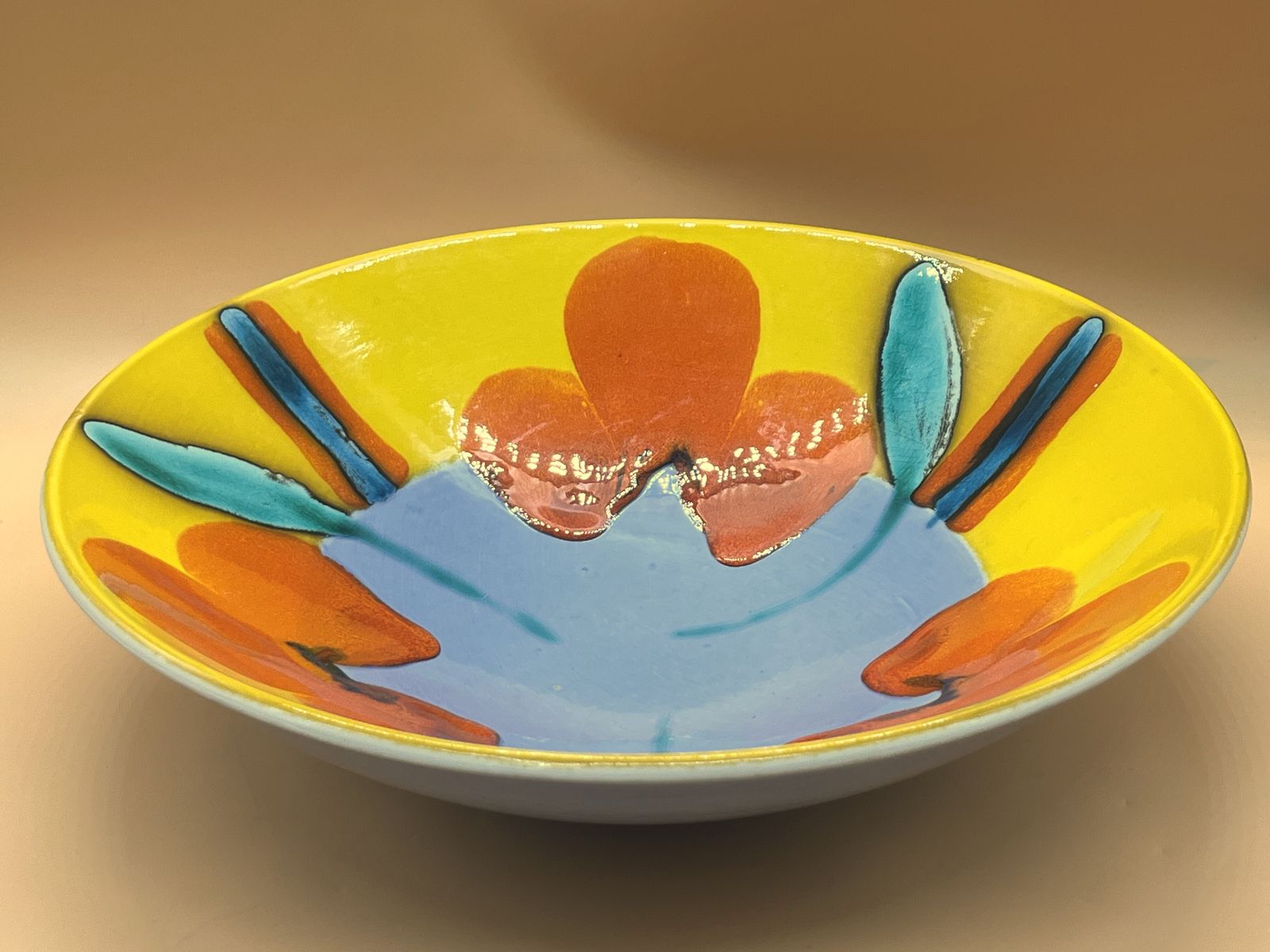 Large Poole Pottery Matisse Design Centerpiece / Bowl Designed By Anita Harris. 13.25" Diameter.