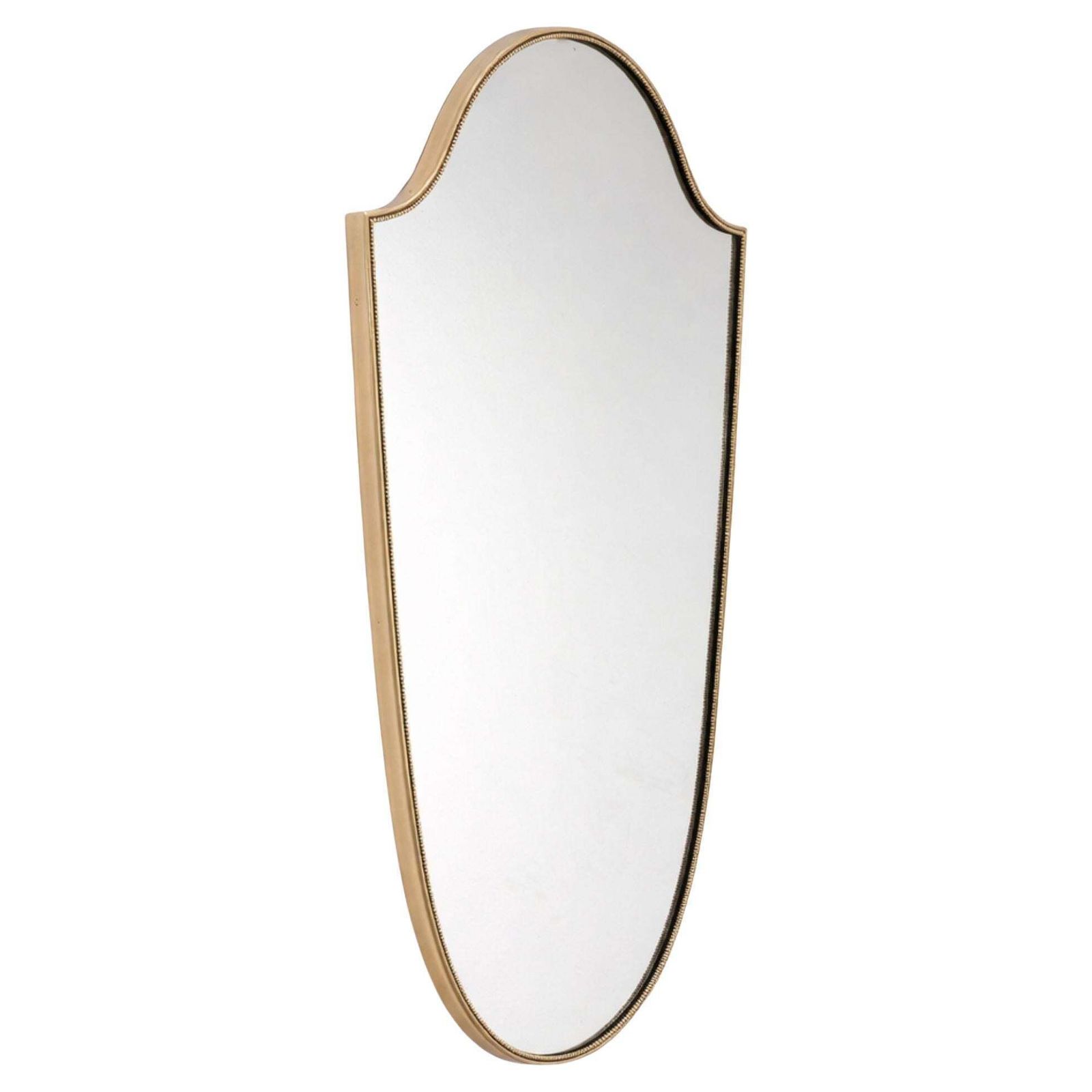 1950s Mid Century Modern Italian Brass Shield Shaped Mirror In The Style Of Gio