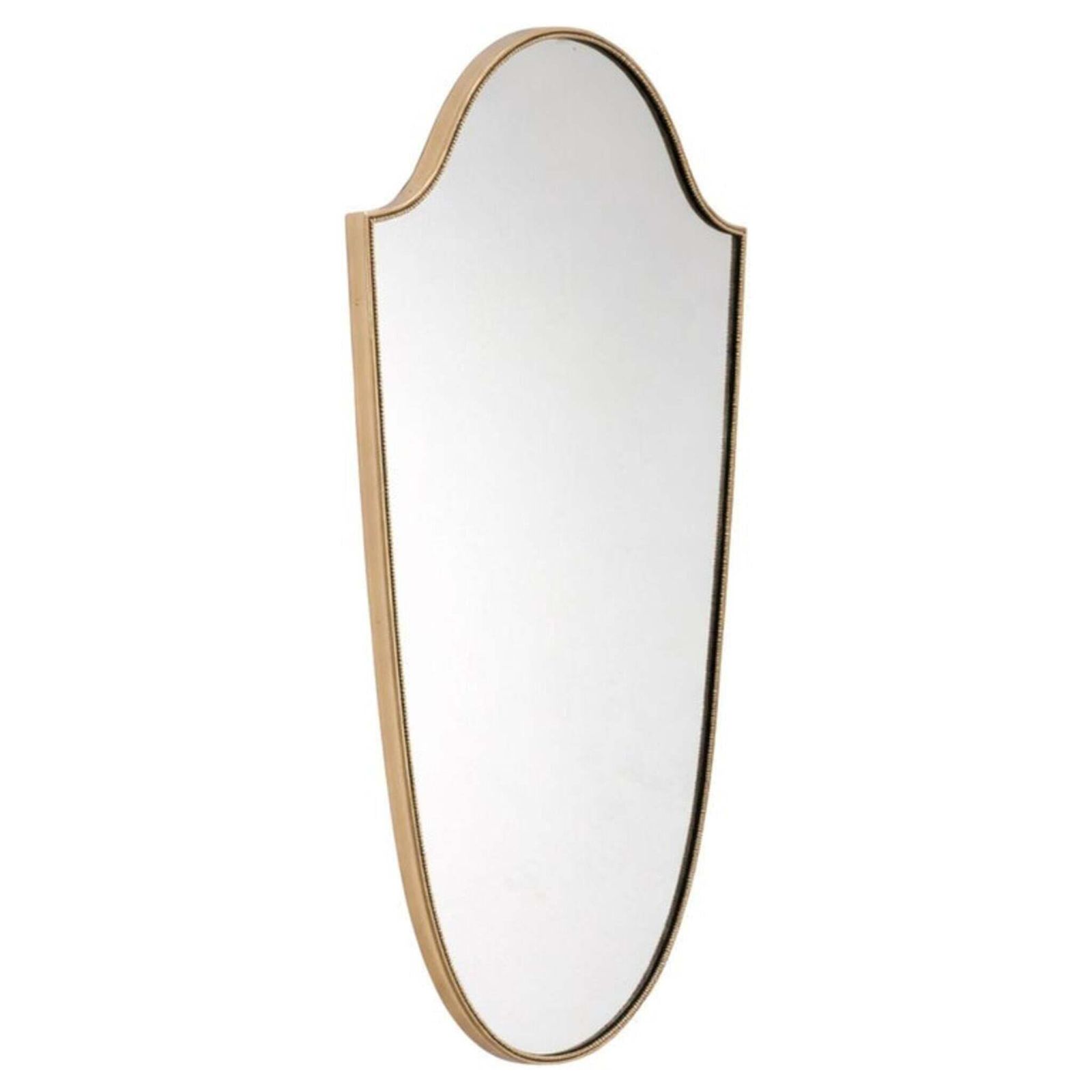 1950s Mid Century Modern Italian Brass Shield Shaped Mirror In The Style Of Gio photo vintage