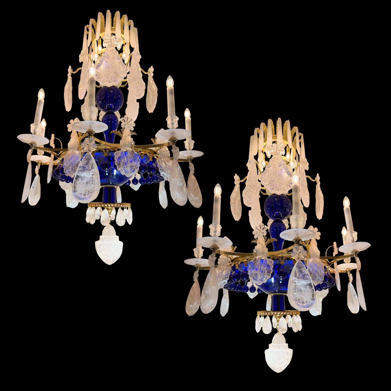 Pair Of Beautiful Rock Crystal And Blue Crystal Chandeliers photo Lighting