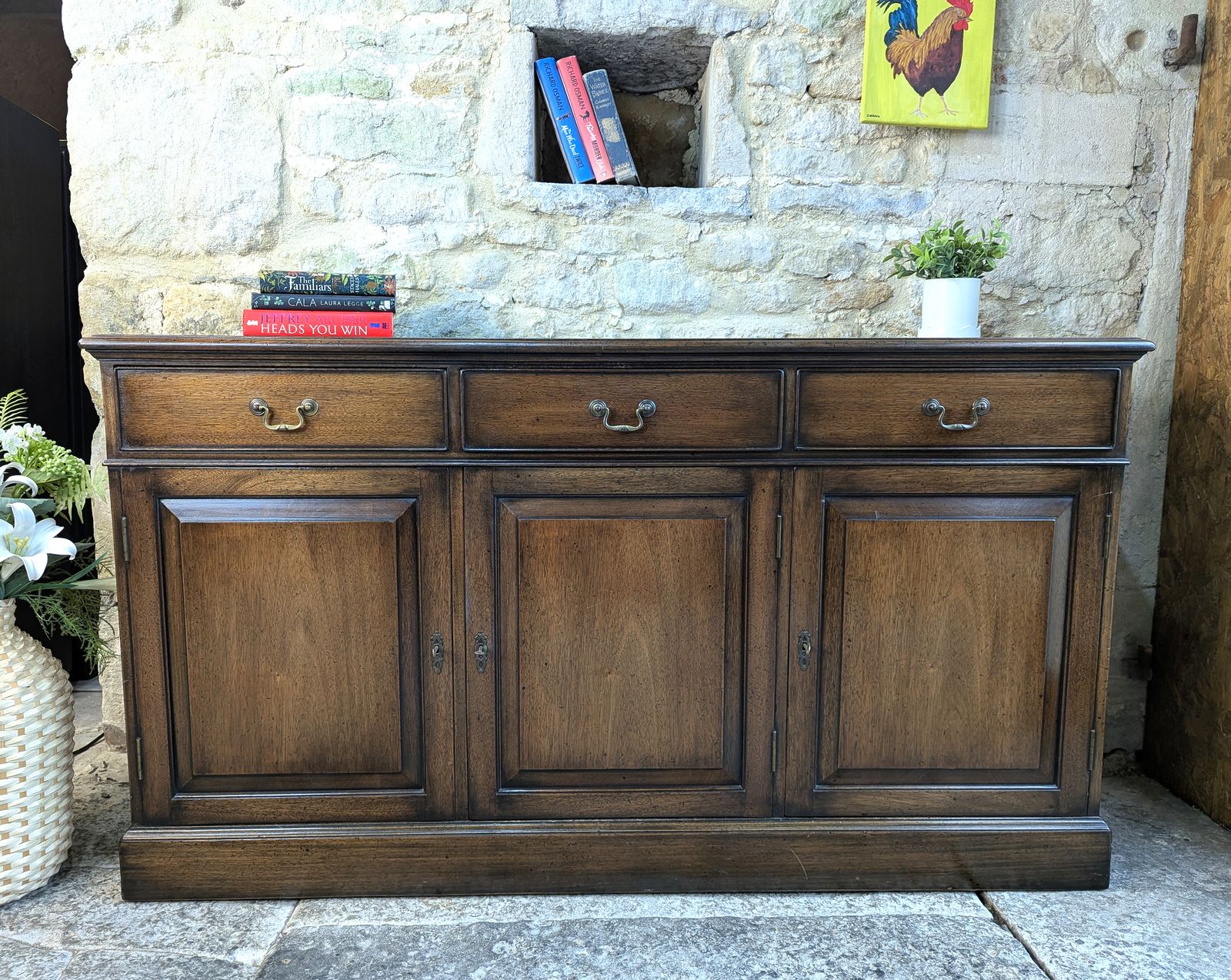 Antique Style Sideboard With Drawers   Dark Oak Effect photo for sale