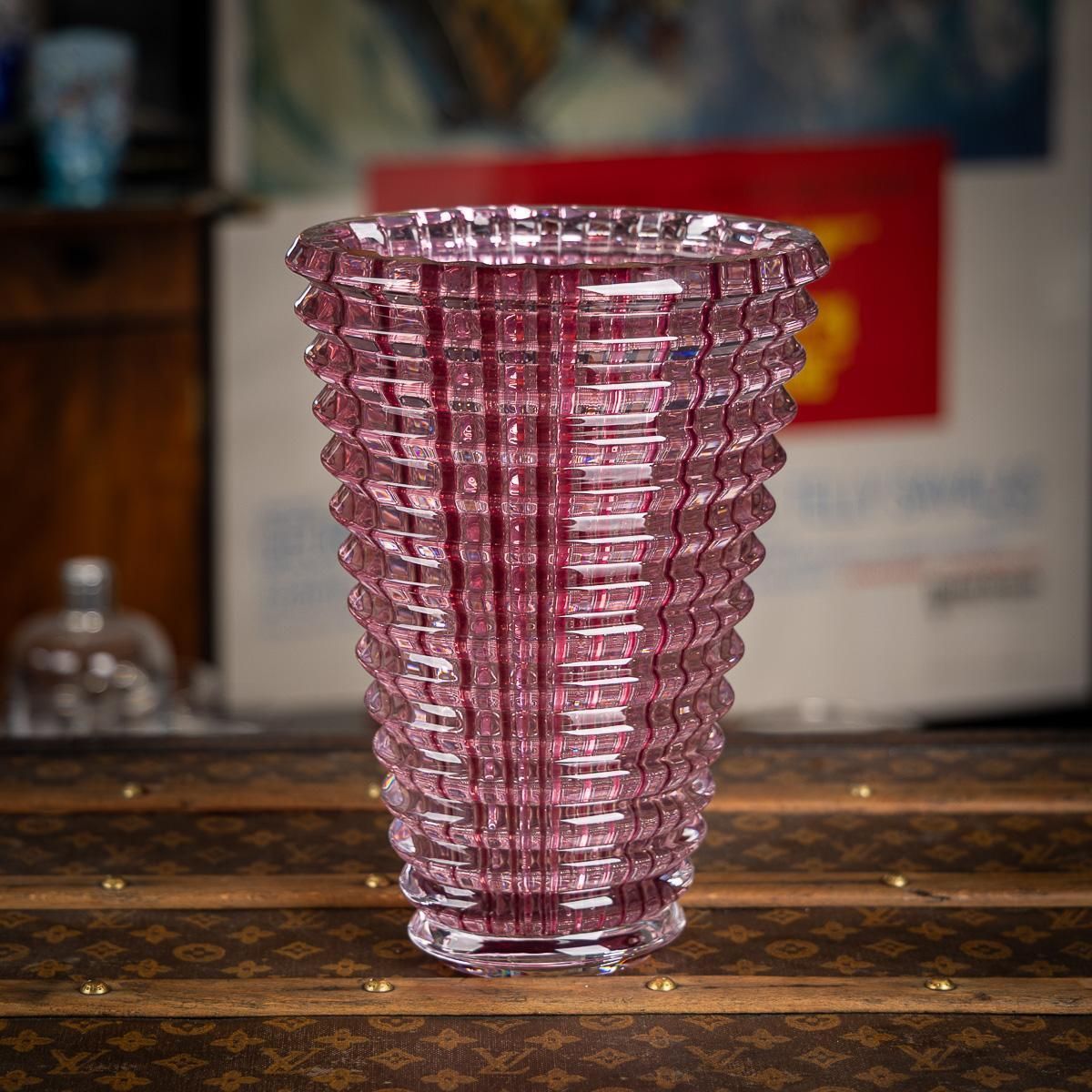 20th Century Baccarat French Crystal Oval Vase, Cut Glass Design photo furniture