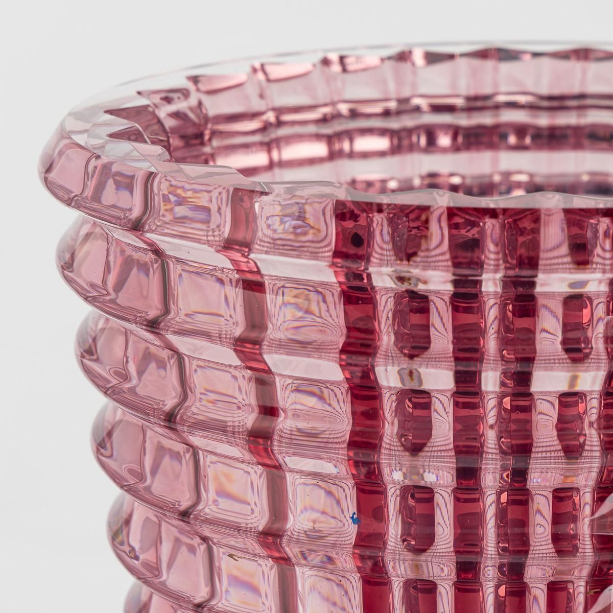 20th Century Baccarat French Crystal Oval Vase, Cut Glass Design photo vintage