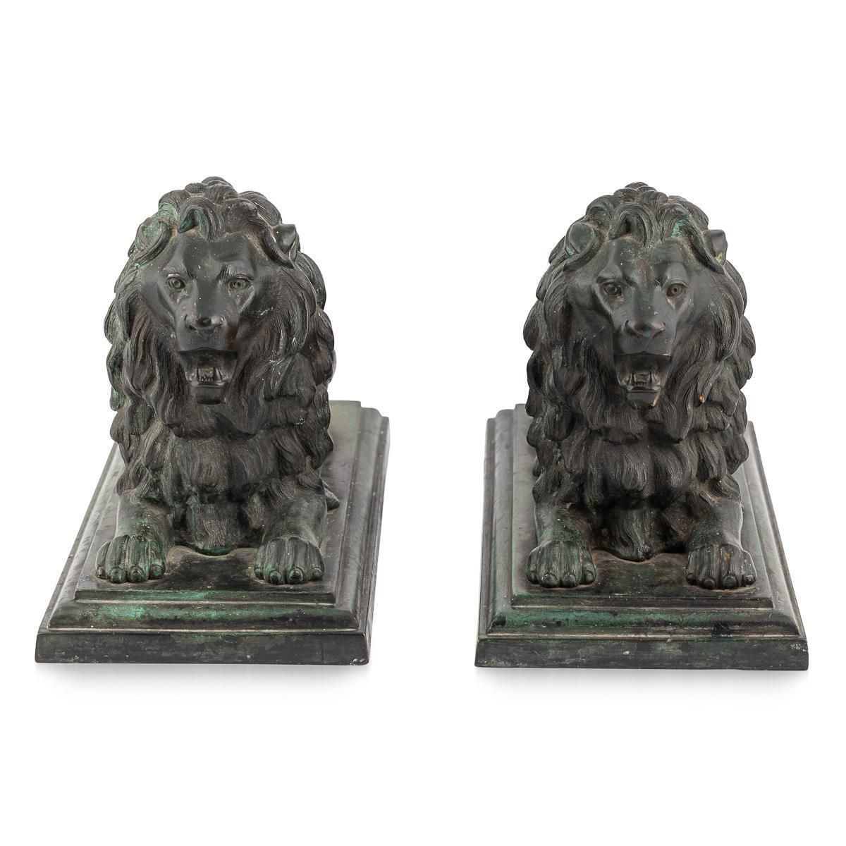 Antique 19thc Victorian Pair Of Verdigris Patinated Bronze Trafalgar Lions C1870 photo 3664.0