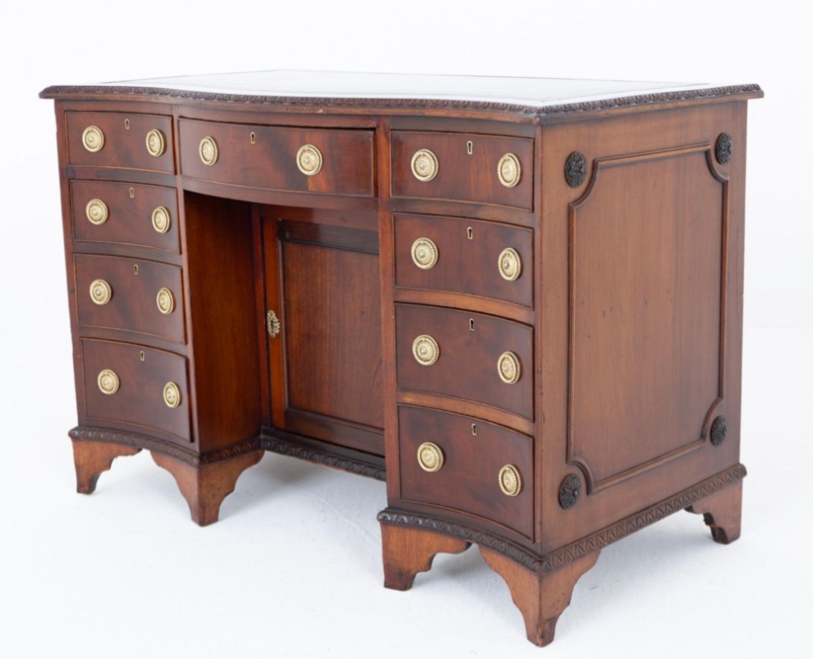 Victorian Knee Hole Desk Mahogany Serpentine 1890.