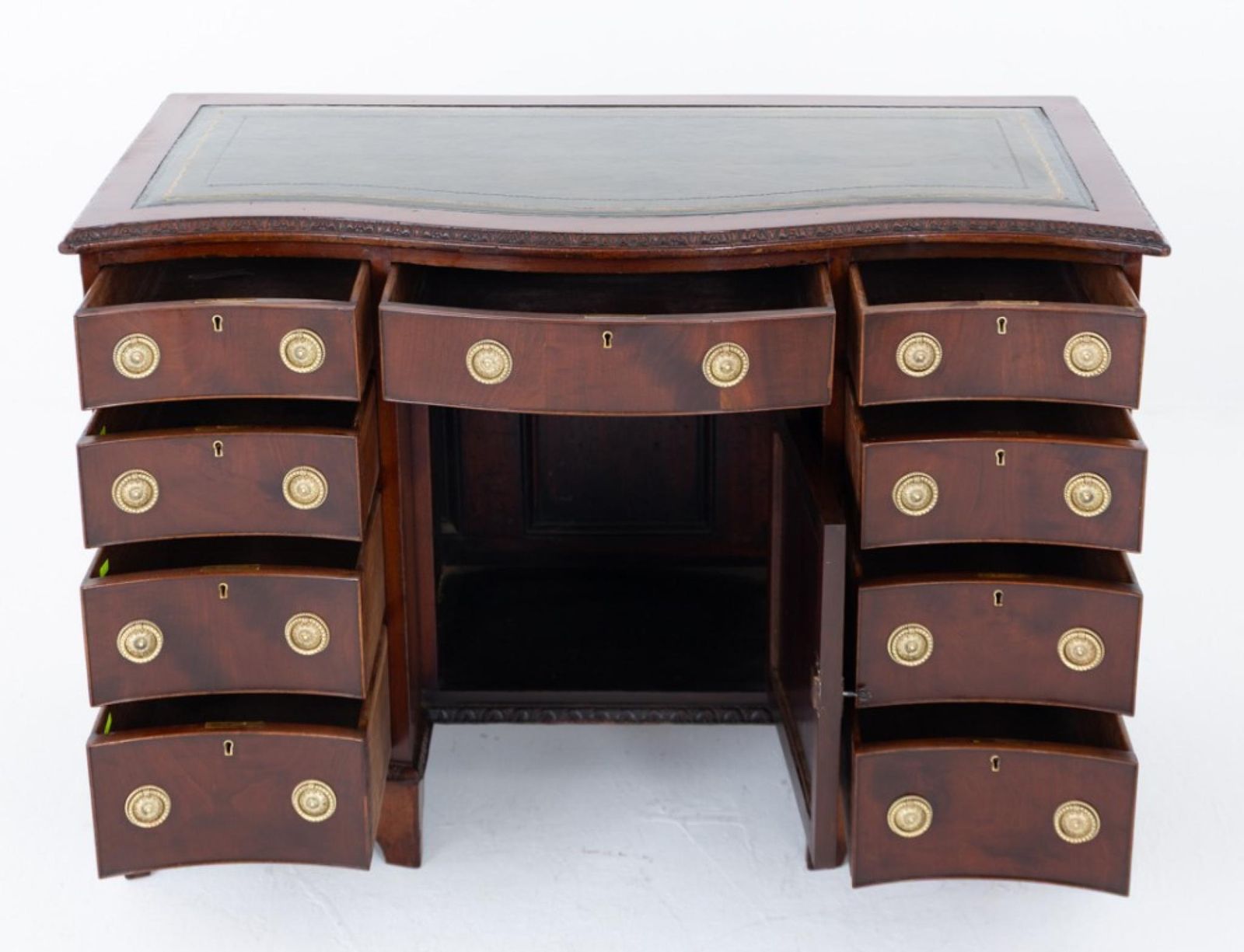 Victorian Knee Hole Desk Mahogany Serpentine 1890. photo for sale