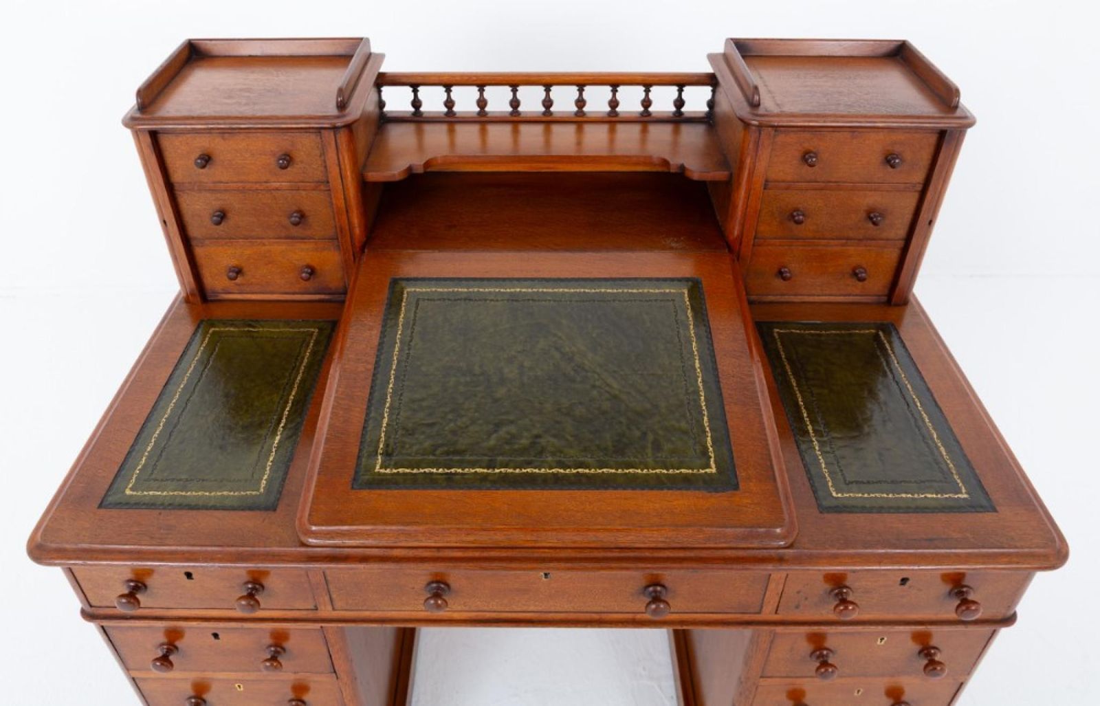 Victorian Dickens Desk Oak Pedestal Writing Table 1860 photo vinterior