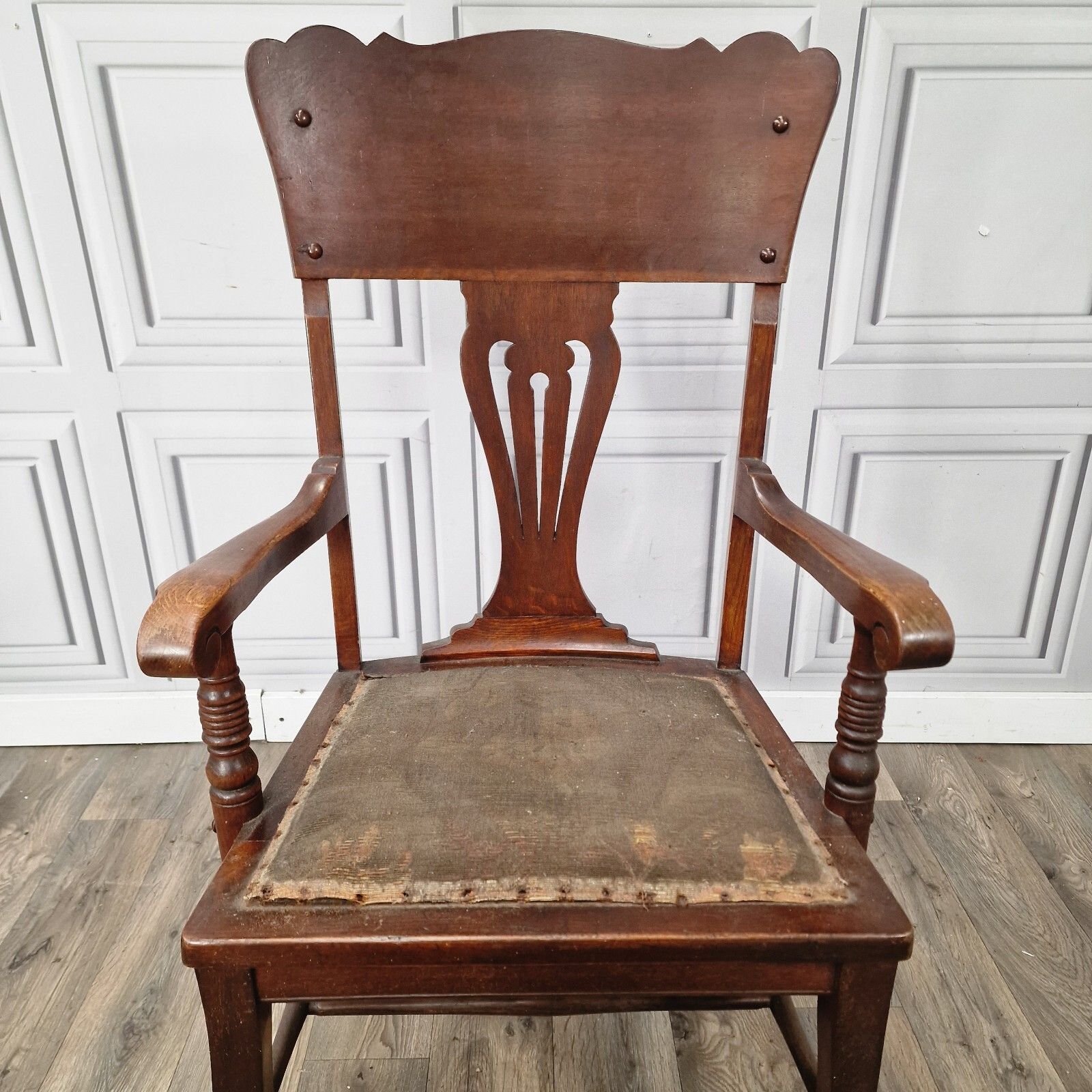 Antique High Back Armchair Turned Chair Arts & Crafts Carver Art Nouveau photo for sale