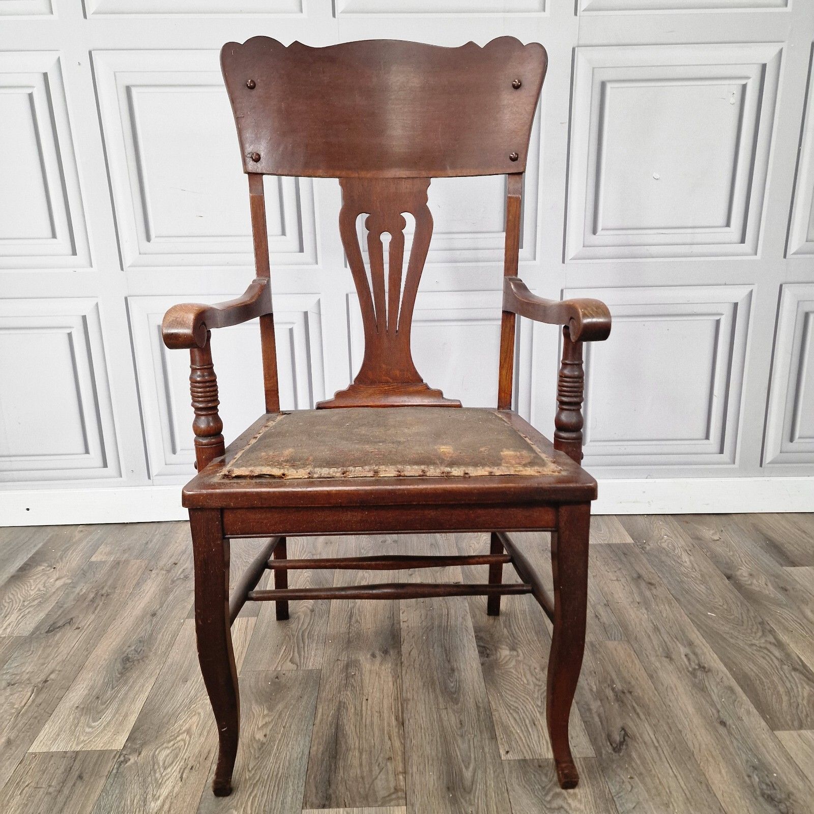 Antique High Back Armchair Turned Chair Arts & Crafts Carver Art Nouveau photo Furniture