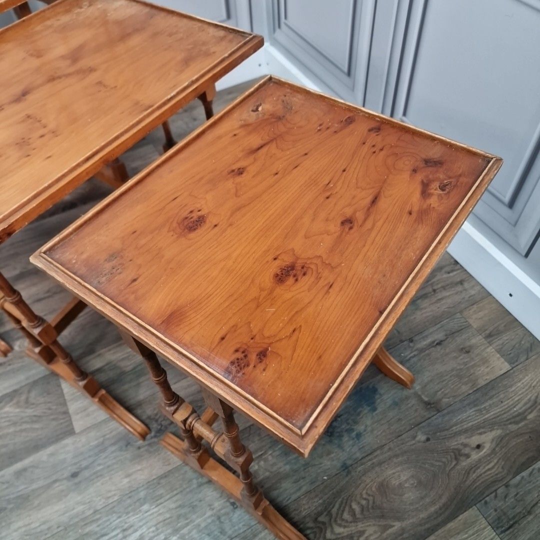Antique Nest Of Tables Wooden Side Trio Veneer Top Liberty Georgian Style photo 140.0