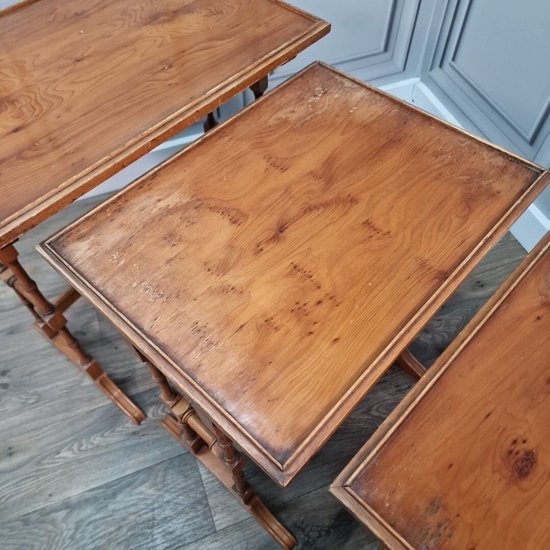 Antique Nest Of Tables Wooden Side Trio Veneer Top Liberty Georgian Style photo vinterior