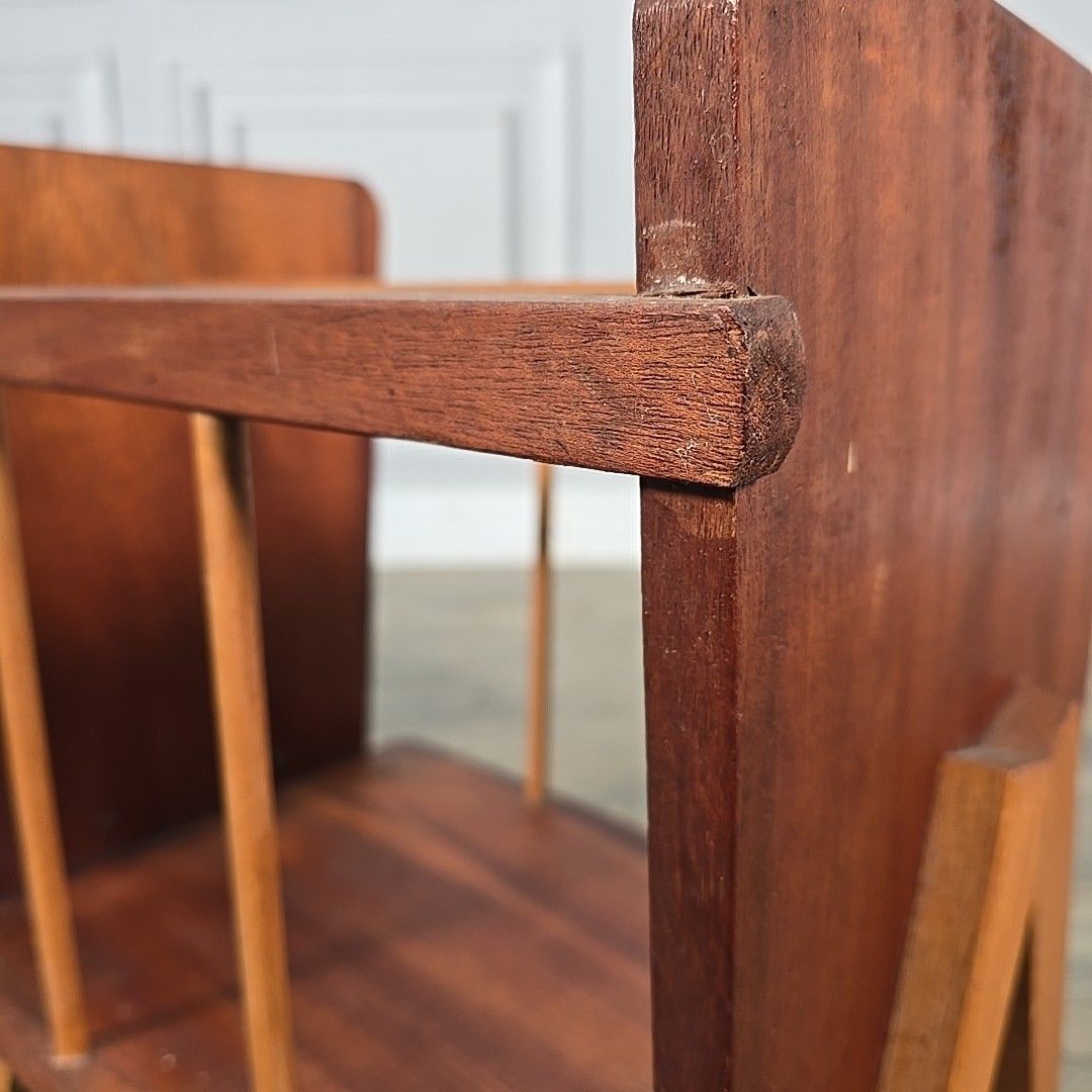 photo furniture Vintage Wooden Magazine Rack – Mid Century Splayed Leg Design Paper Holder Retro