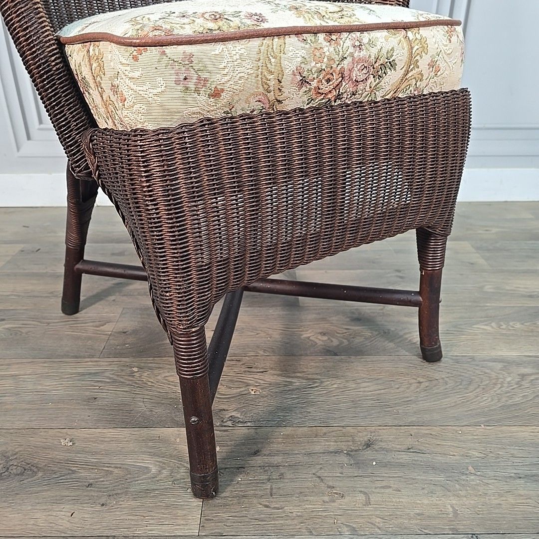 Vintage Lloyd Loom Tub Chair – Rattan Frame – Floral Upholstered Sprung Cushion photo Furniture