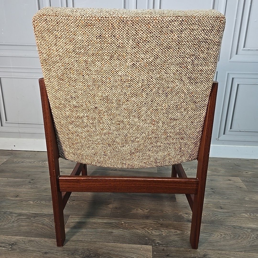 photo buy Vintage Teak Lounge Chair Mid Century Scandinavian – Wool Upholstery Retro Mcm