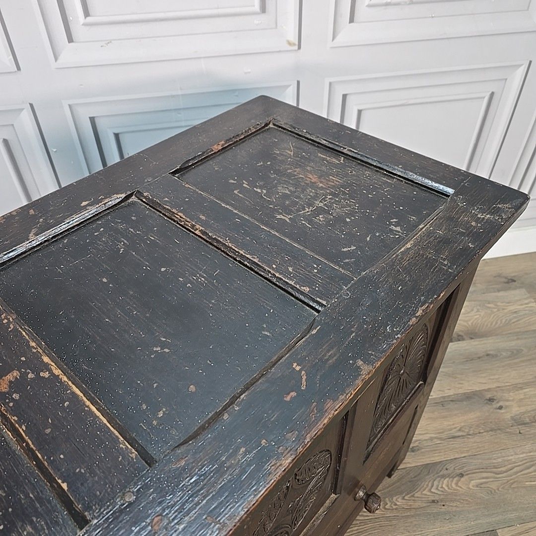 Antique Oak Coffer Storage Trunk Chest – Carved Panels – Box Drawers Jacobean photo Furniture