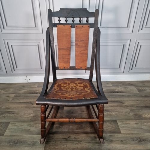 Antique Wooden Rocking Chair Moulded Panelled Seat  Turned Frame Victorian photo 190.0