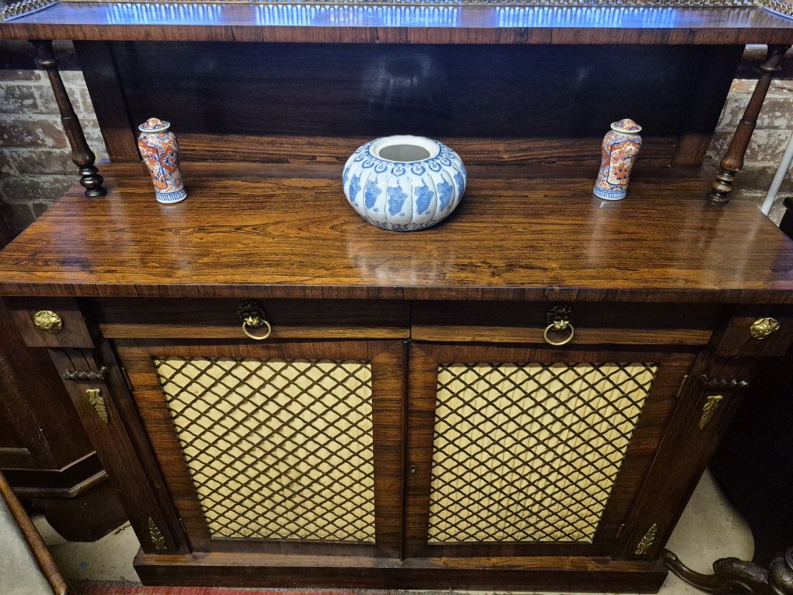 A Regency Rosewood Boho Credenza  Sideboard Circa Lions Head Brass Trellis C1820 photo 375.0