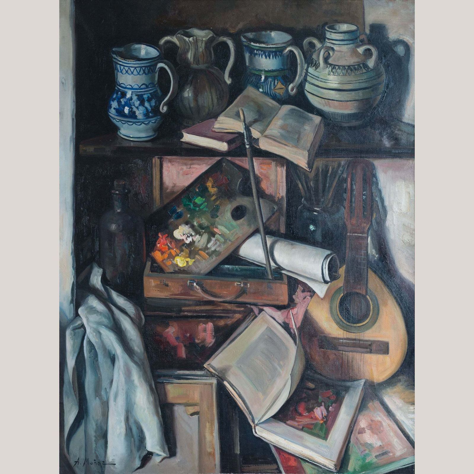Stilleven Met Gitaar En Boeken Van Alberto Muñoz Boquera photo furniture