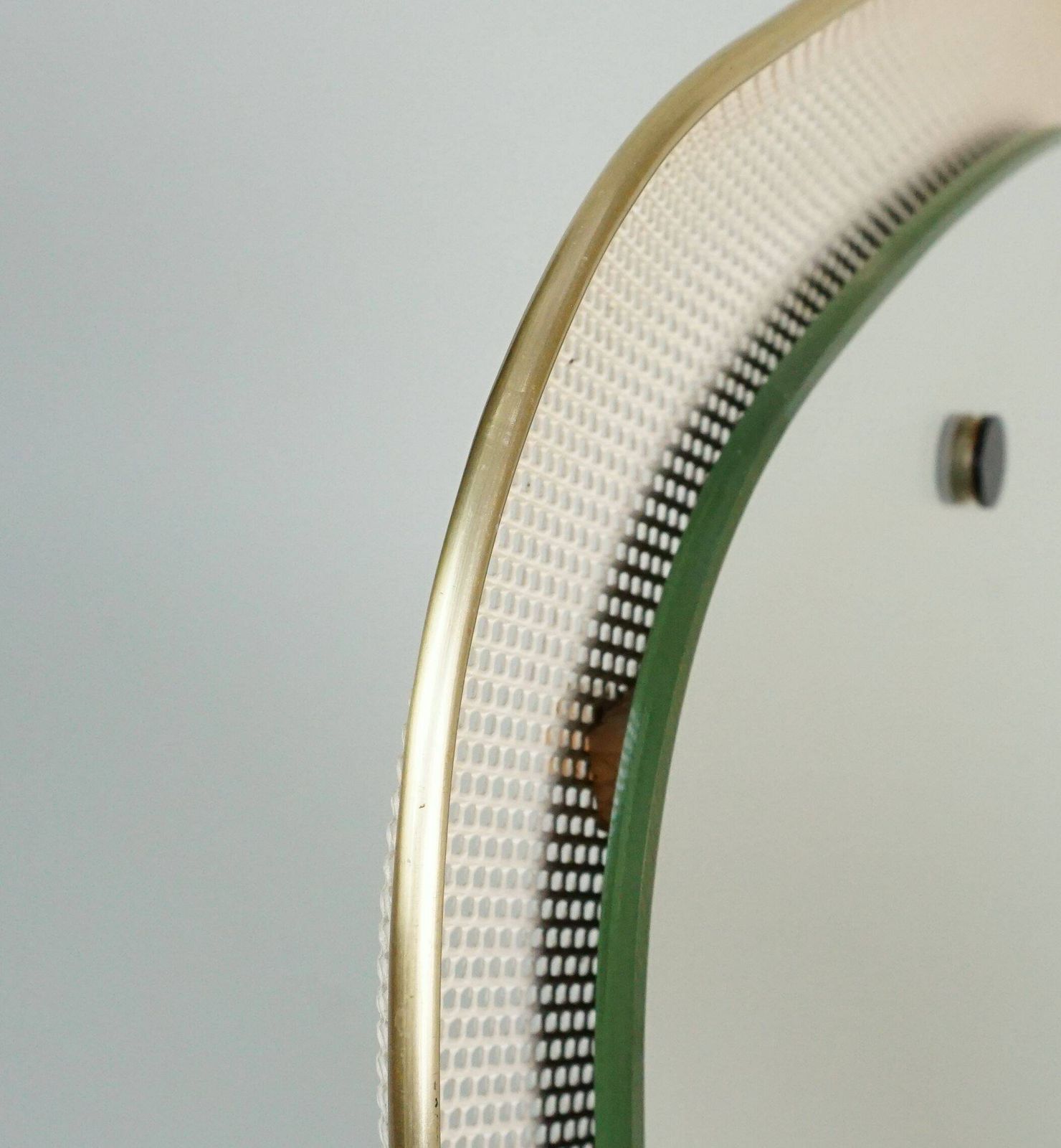 Beautiful 1950s Wall Mirror In Mid Century Modern Style With A Metal Mesh And Brass Frame photo 303.0