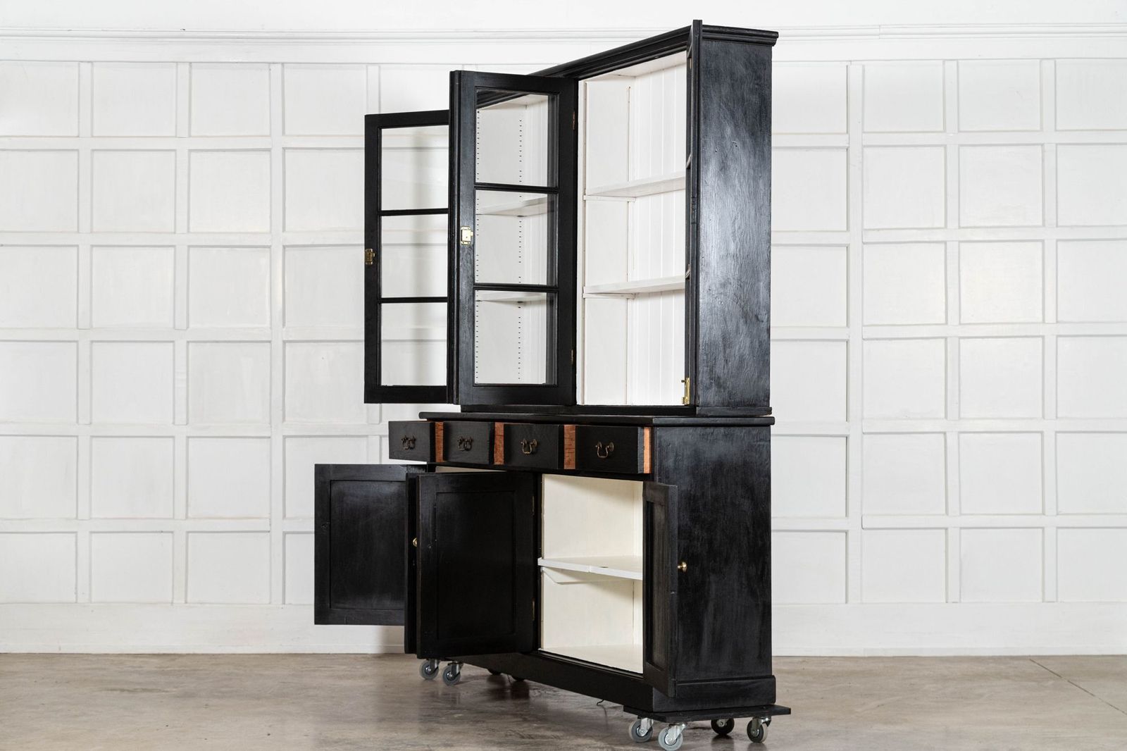 Large 19thc English Ebonised Pine Glazed Dresser photo vinterior