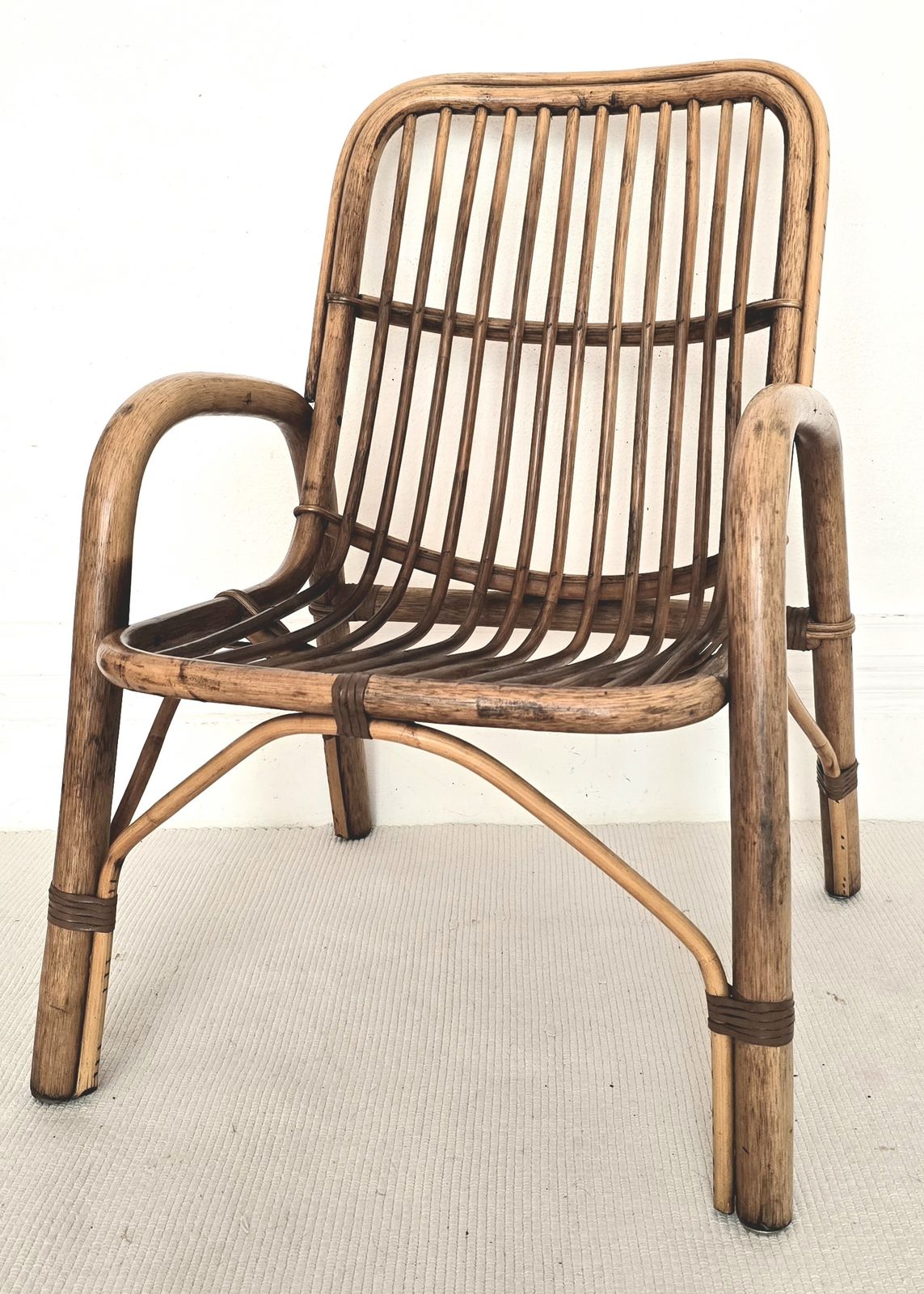 photo for sale Mid Century Italian Bent Bamboo & Leather Lounge Chair