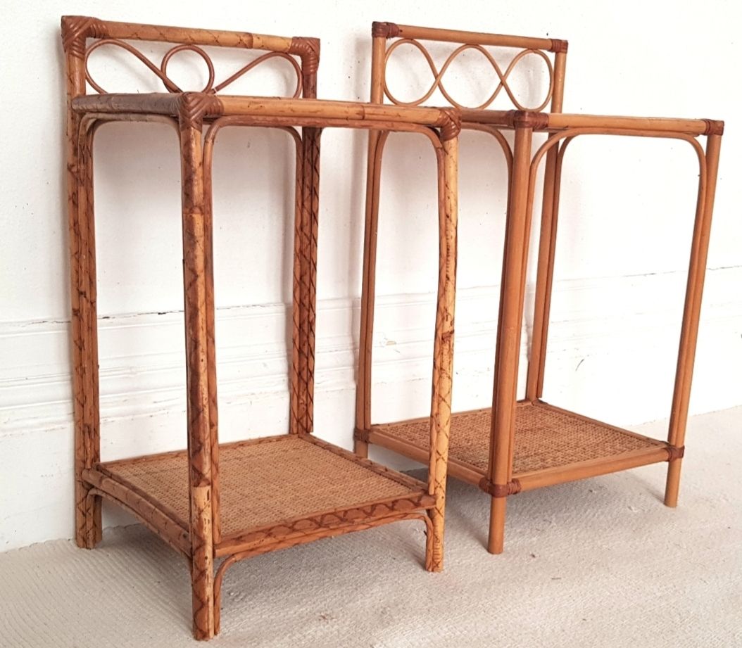 A Pair Of Mid Century Italian Bamboo & Rattan Bedside Tables photo furniture