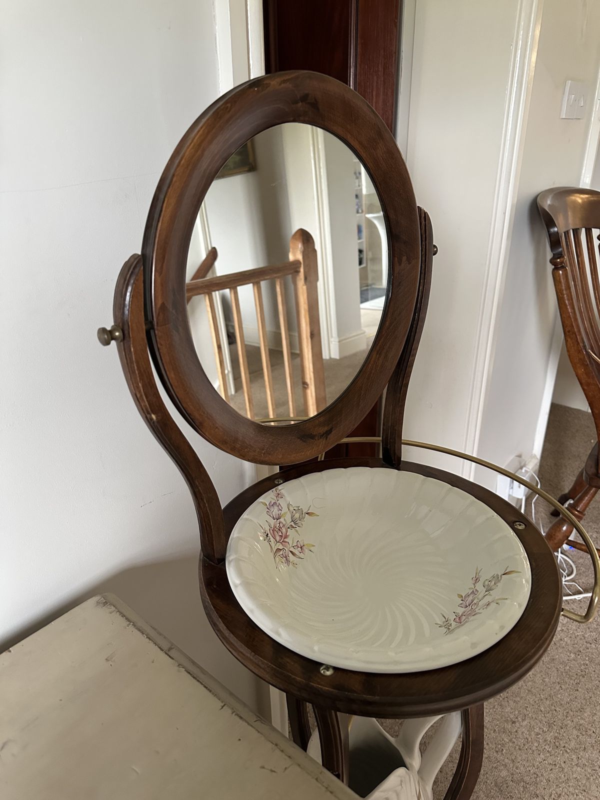 Edwardian Mahogany Shaving Stand / Bedroom Washstand With Mirror Basin & Towel Rail photo furniture