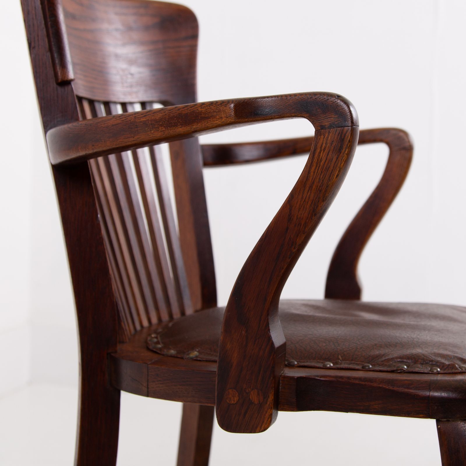 Lovely Antique Oak Desk Chair C1910 photo vinterior