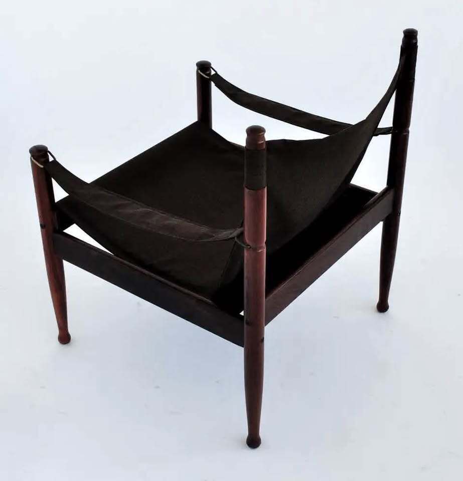 Pair Of Two Rare Erik Worts For Niels Eilersen Danish "Safari' Chairs In Black Leather photo 3900.0