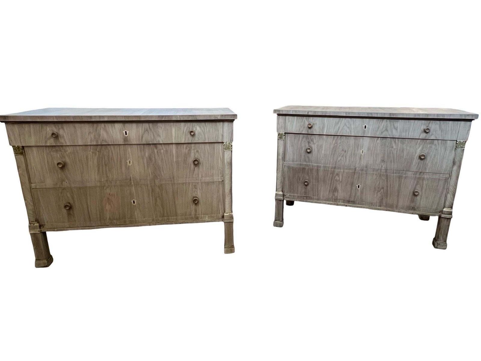 Pair Of Italian Bleached Empire Chest Of Drawers With Walnut Bookmatched Veneer photo furniture
