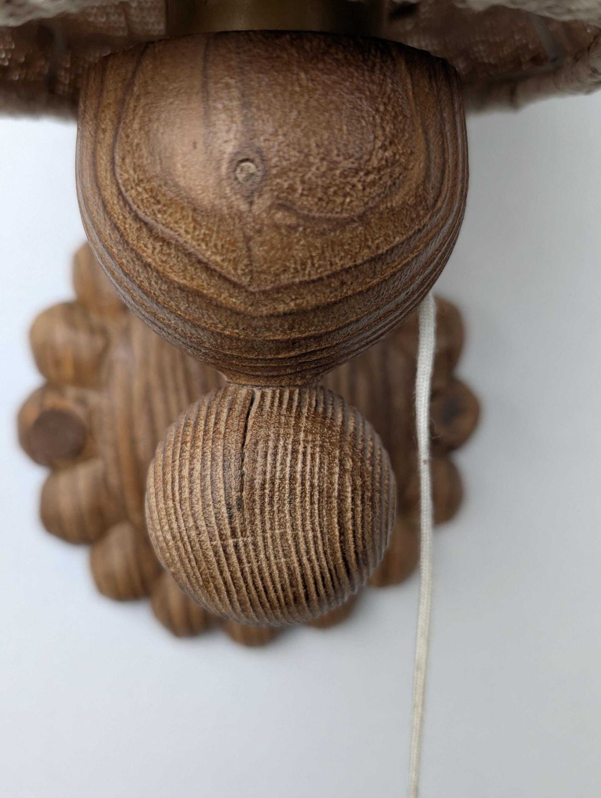 photo buy Pair Of Carved Pine Wall Sconces With Jute Shades, Swedish Design, 1970s.