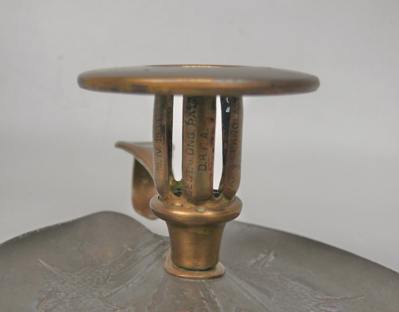 Art Nouveau Hand Held Candleholder In Steel, Brass Plated, 1903 photo vintage