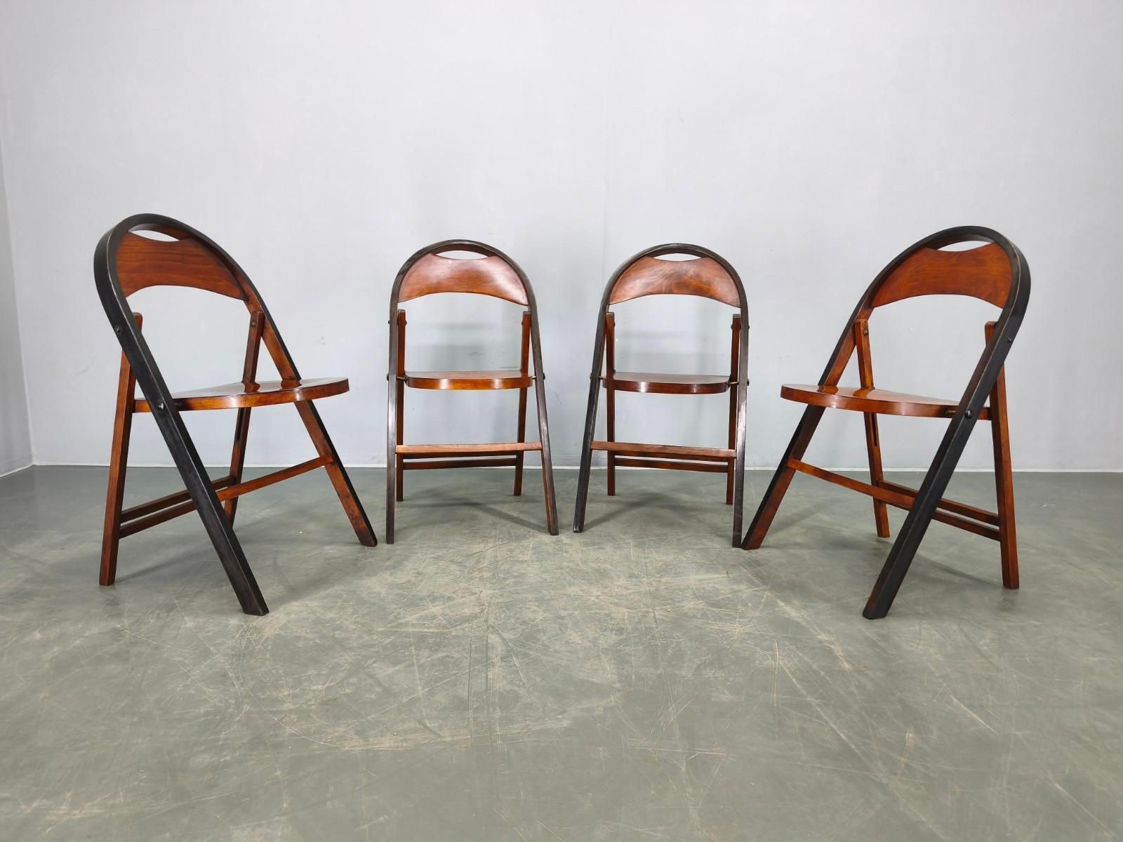 Set Of Four Bauhaus Folding Chairs B751 By Ligna, Czechoslovakia 1930s photo for sale