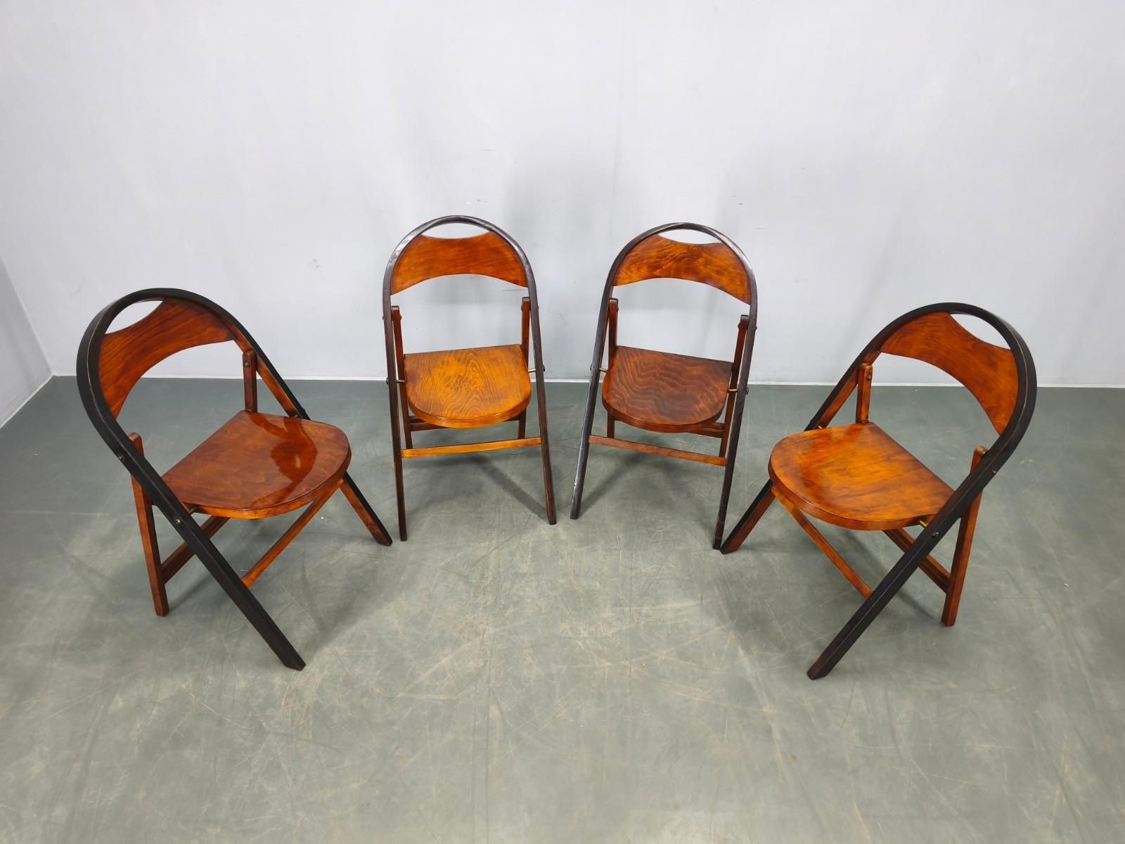 Set Of Four Bauhaus Folding Chairs B751 By Ligna, Czechoslovakia 1930s photo Furniture
