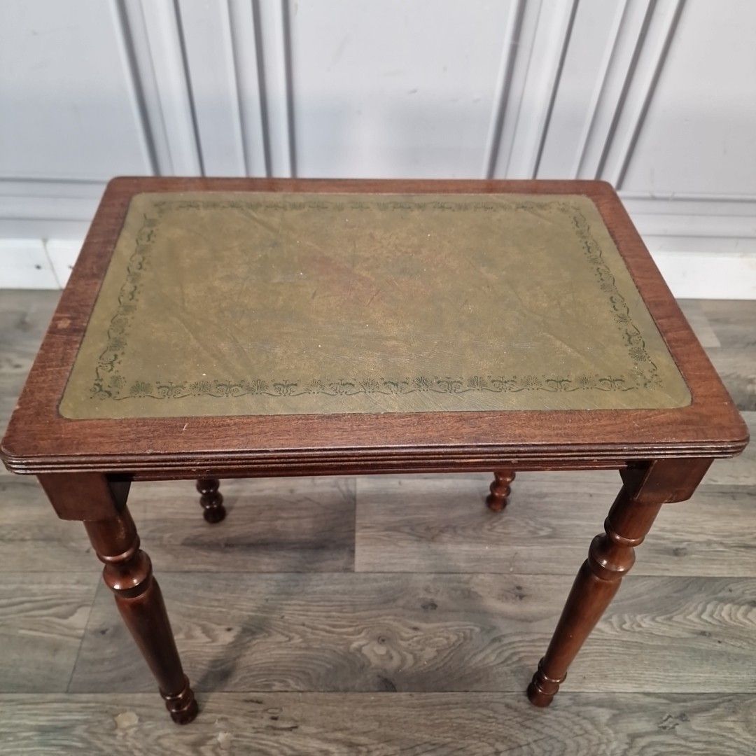Antique Mahogany Side Table Leather Top Edwardian Lamp Wooden Vintage photo Furniture