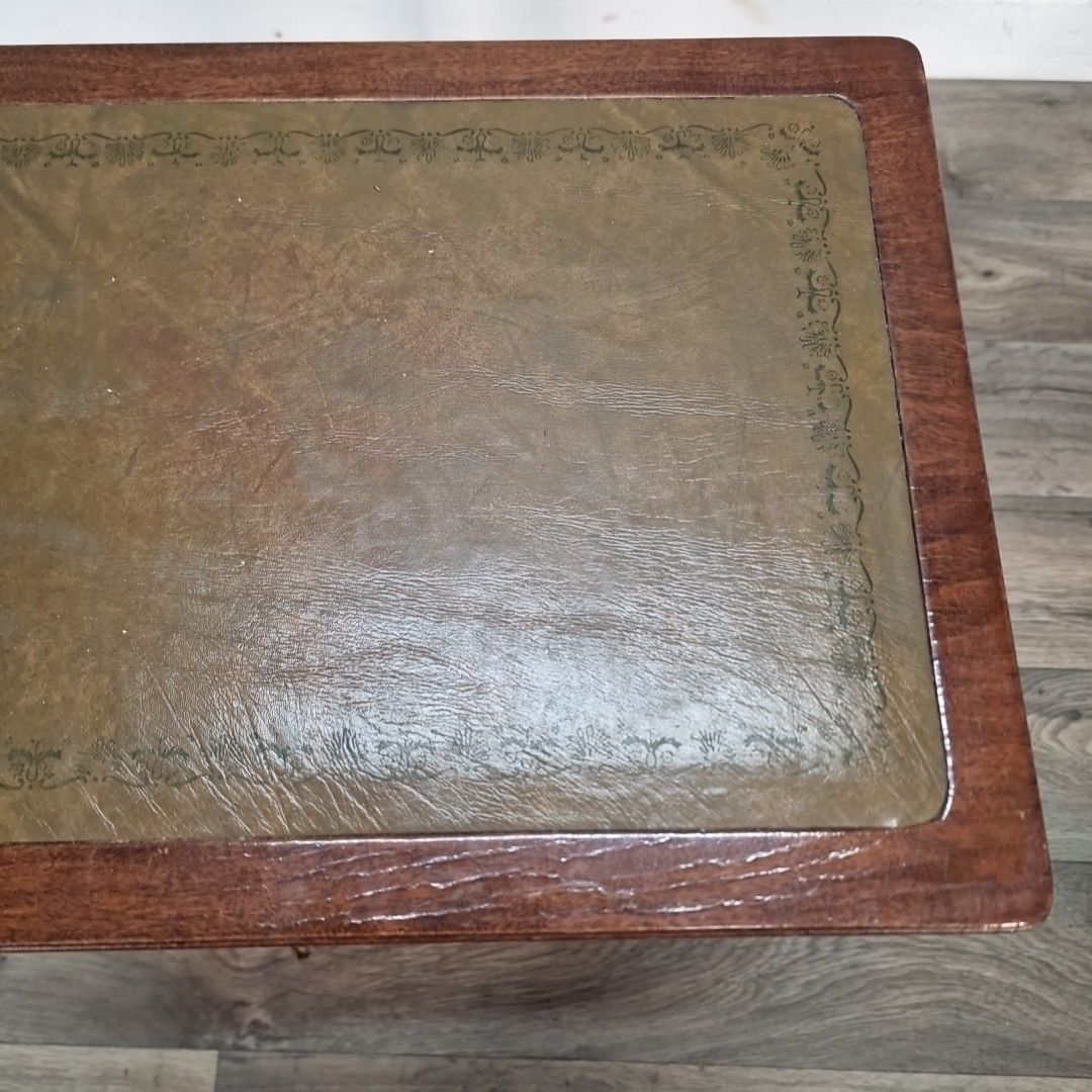 Antique Mahogany Side Table Leather Top Edwardian Lamp Wooden Vintage photo vinterior