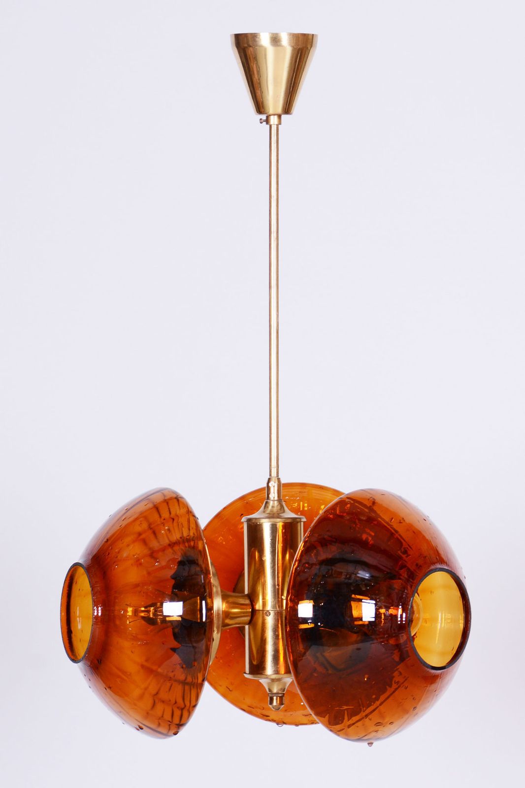 Restored Mid Century Chandelier, By Kamenický šenov, Brass, Glass, Czech, 1960s