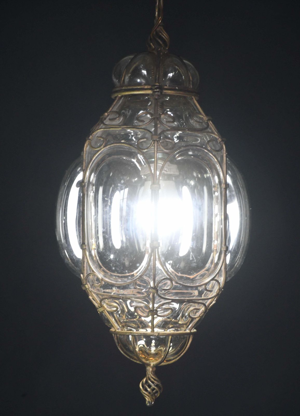 Charming Gilded Brass Colour Venetian Lantern, Seguso Murano Glass, Italy, 1950s photo vinterior