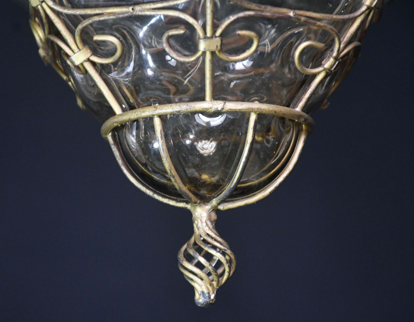 photo for sale Charming Gilded Brass Colour Venetian Lantern, Seguso Murano Glass, Italy, 1950s