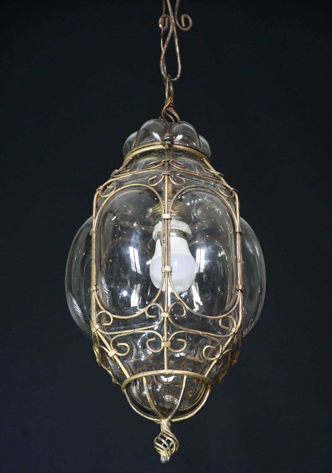 photo vinterior Charming Gilded Brass Colour Venetian Lantern, Seguso Murano Glass, Italy, 1950s